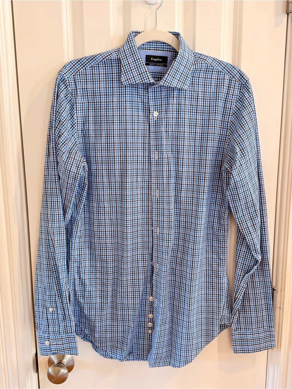 Blue Checked Long-Sleeve Dress Shirt